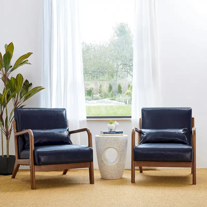 Glitzhome Set of 2 Mid-Century Modern PU Leather Accent Chairs - 30.75H with Cushions (25.75W x 33.75D) 6