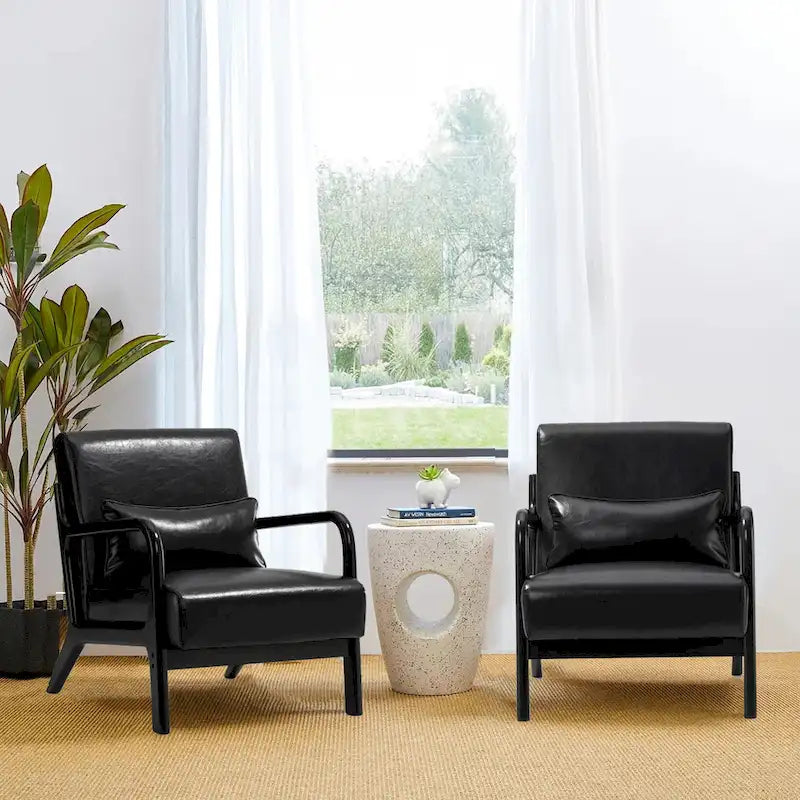 Glitzhome Set of 2 Mid-Century Modern PU Leather Accent Chairs - 30.75H with Cushions (25.75W x 33.75D) 7