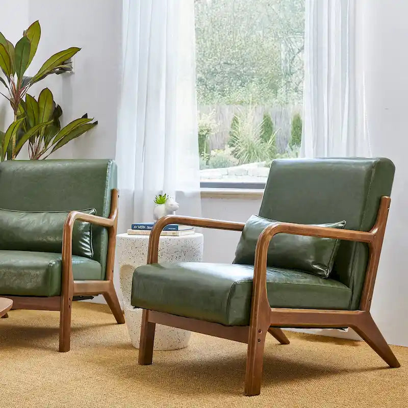 Glitzhome Set of 2 Mid-Century Modern PU Leather Accent Chairs - 30.75H with Cushions (25.75W x 33.75D) 9