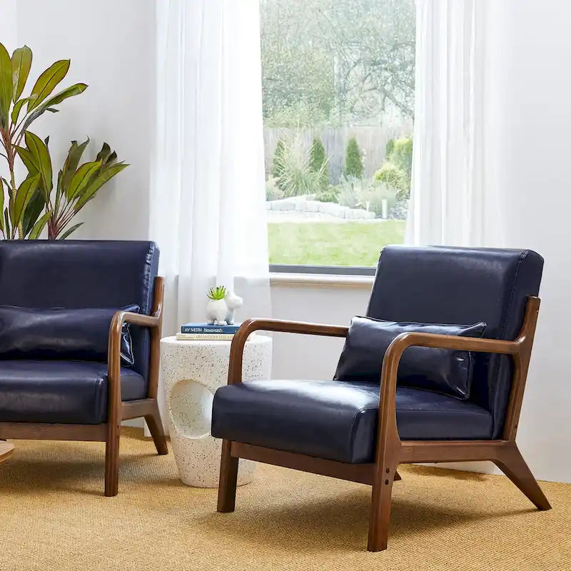 Glitzhome Set of 2 Mid-Century Modern PU Leather Accent Chairs - 30.75H with Cushions (25.75W x 33.75D) 12