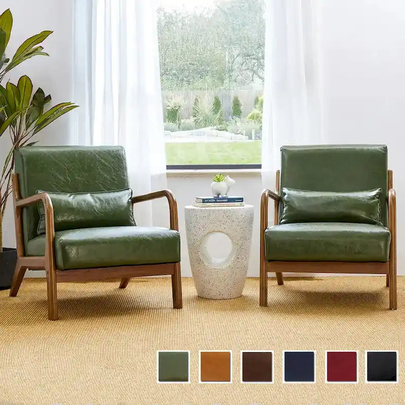 Glitzhome Set of 2 Mid-Century Modern PU Leather Accent Chairs - 30.75H with Cushions (25.75W x 33.75D) 17