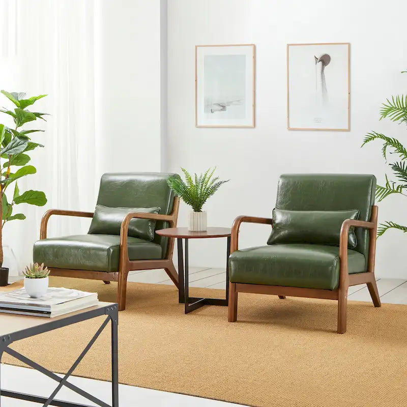 Glitzhome Set of 2 Mid-Century Modern PU Leather Accent Chairs - 30.75H with Cushions (25.75W x 33.75D) 20