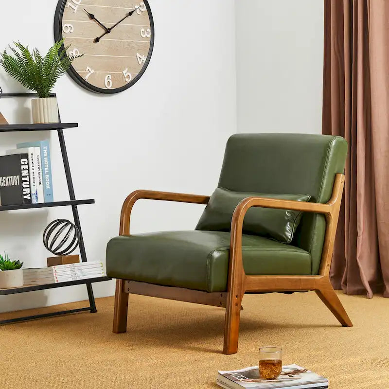 Glitzhome Set of 2 Mid-Century Modern PU Leather Accent Chairs - 30.75H with Cushions (25.75W x 33.75D) 21