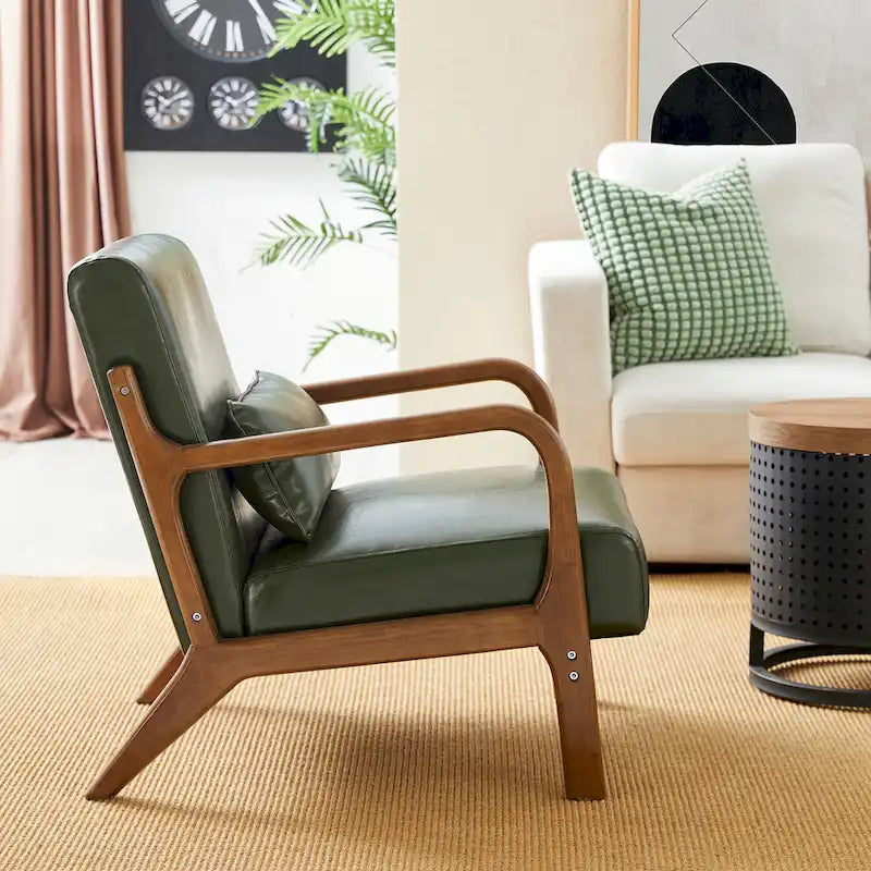 Glitzhome Set of 2 Mid-Century Modern PU Leather Accent Chairs - 30.75H with Cushions (25.75W x 33.75D) 22