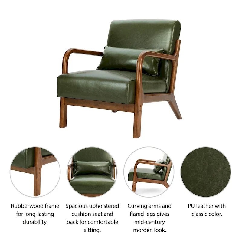 Glitzhome Set of 2 Mid-Century Modern PU Leather Accent Chairs - 30.75H with Cushions (25.75W x 33.75D) 24