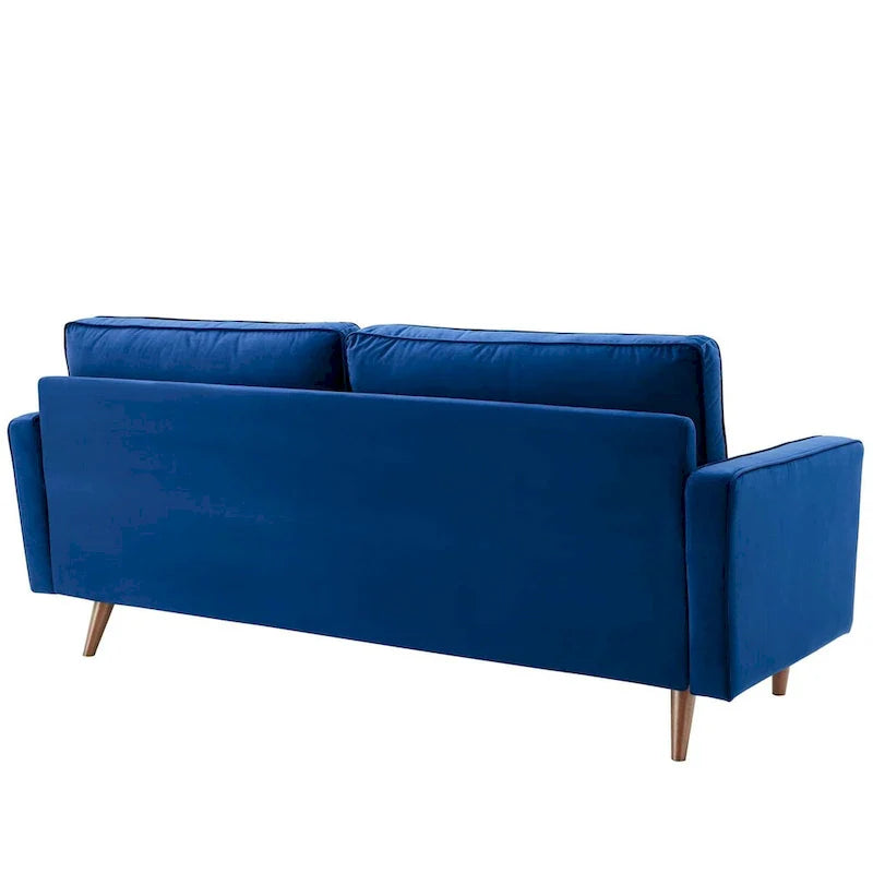 Mid Century Velvet Sofa with Tufted Back and Wooden Legs 5