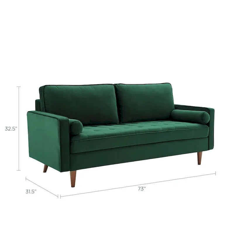 Mid Century Velvet Sofa with Tufted Back and Wooden Legs 20