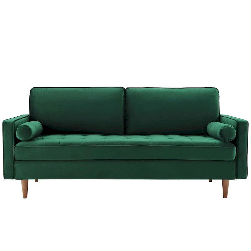 Mid Century Velvet Sofa with Tufted Back and Wooden Legs 22