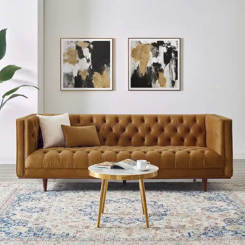 Performance Velvet Tufted Sofa by Elation 1