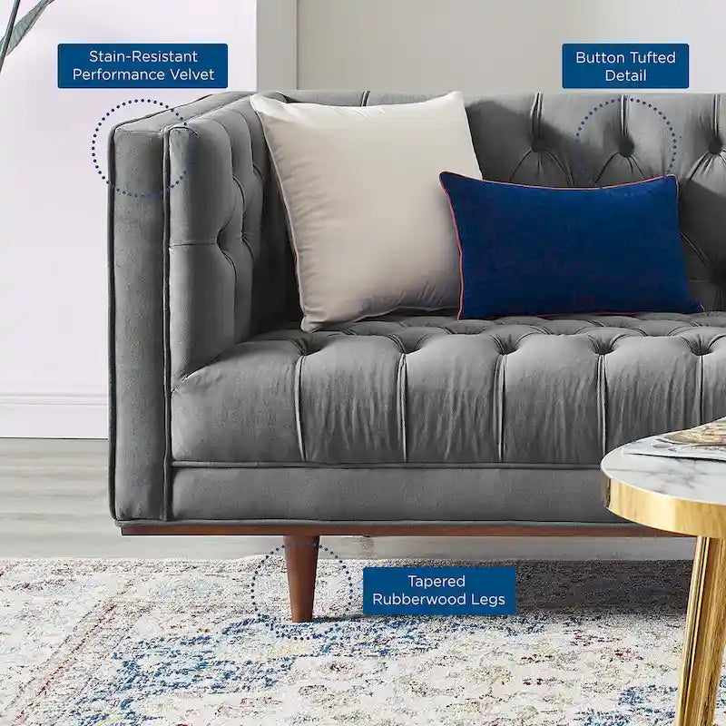 Performance Velvet Tufted Sofa by Elation 9