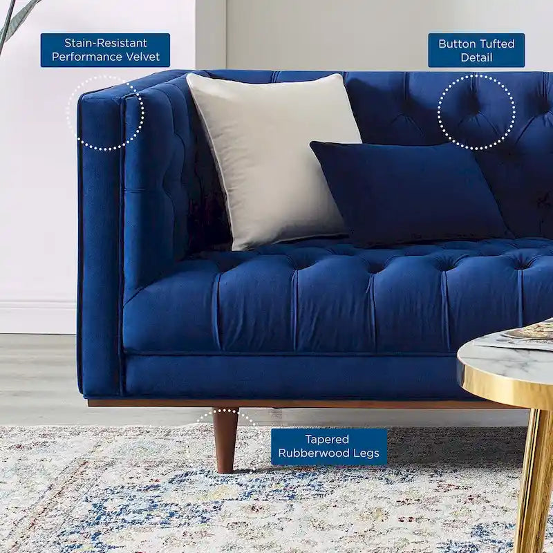 Performance Velvet Tufted Sofa by Elation 16