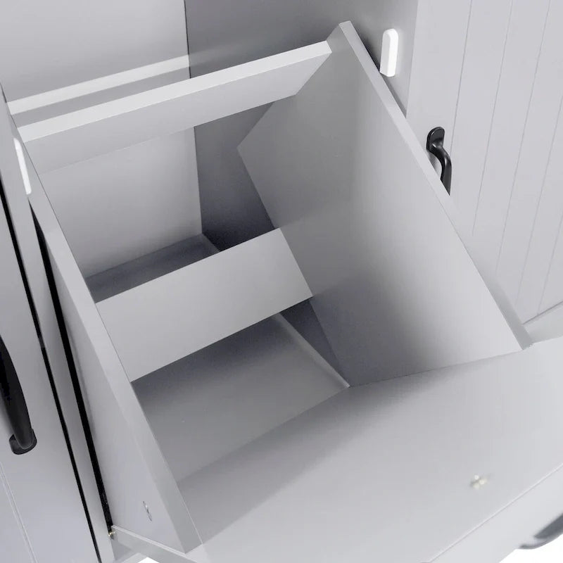 Kitchen Island with Built-In Trash Can Storage and Drop Leaf Cart 14