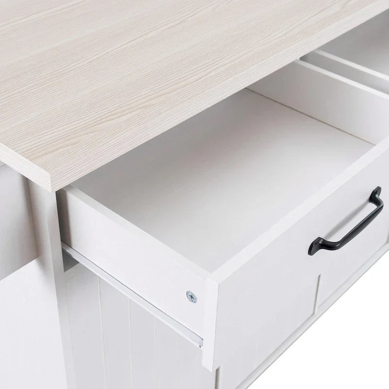 Kitchen Island with Built-In Trash Can Storage and Drop Leaf Cart 26