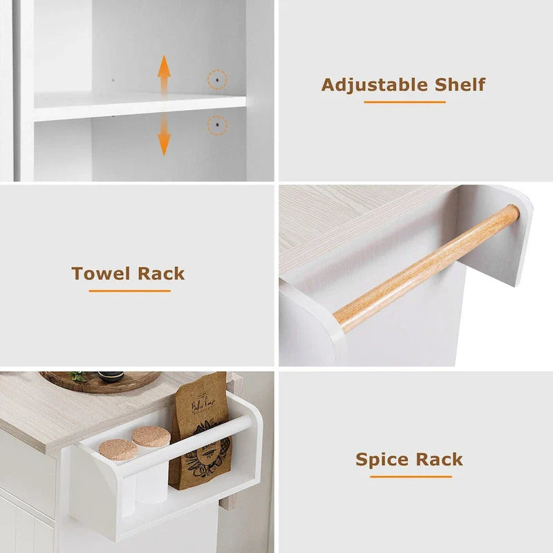 Kitchen Island with Built-In Trash Can Storage and Drop Leaf Cart 29