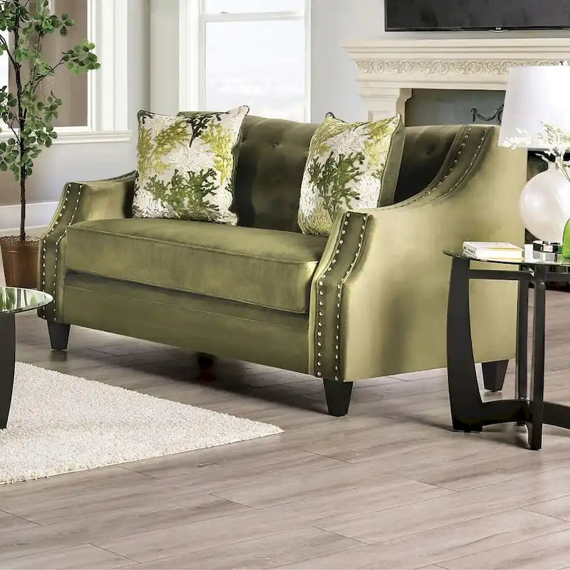 Olie Green Solid Wood Padded Loveseat - Transitional Style by Furniture of America 1
