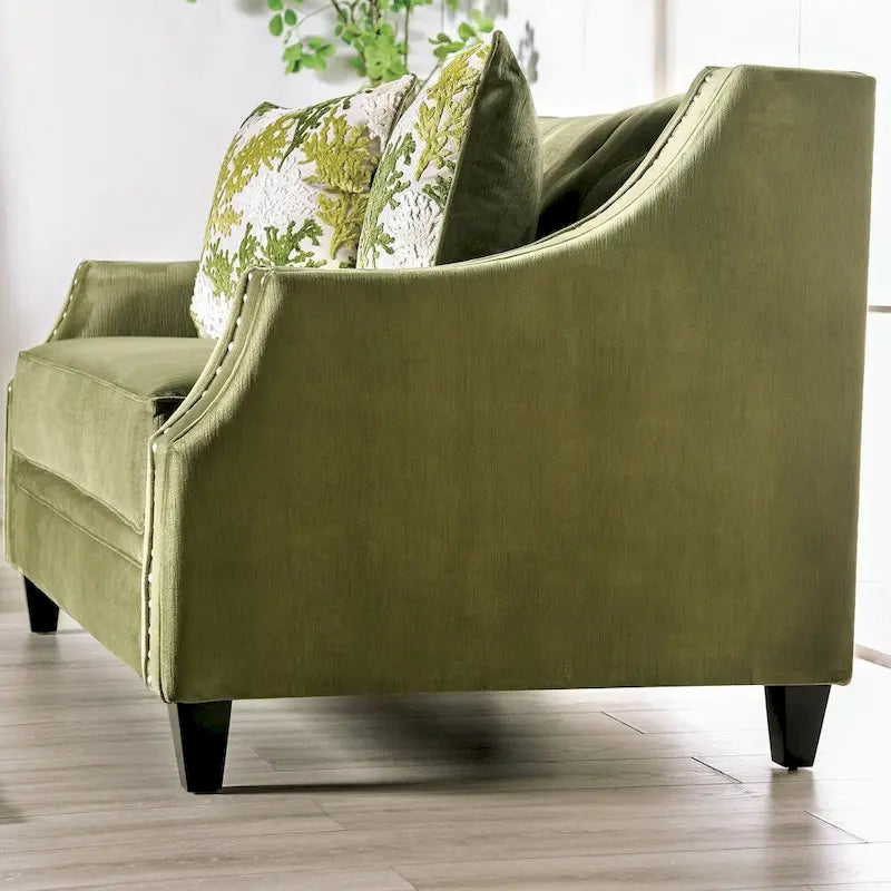 Olie Green Solid Wood Padded Loveseat - Transitional Style by Furniture of America 2