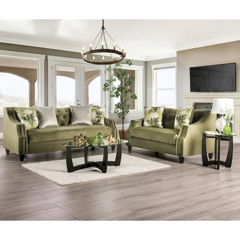 Olie Green Solid Wood Padded Loveseat - Transitional Style by Furniture of America 3