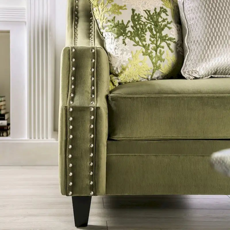 Olie Green Solid Wood Padded Loveseat - Transitional Style by Furniture of America 7