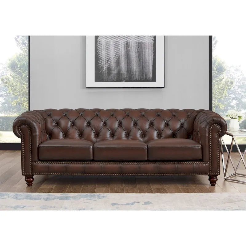 Hydeline Alton Bay Top Grain Leather Chesterfield Sofa and Loveseat Set 2