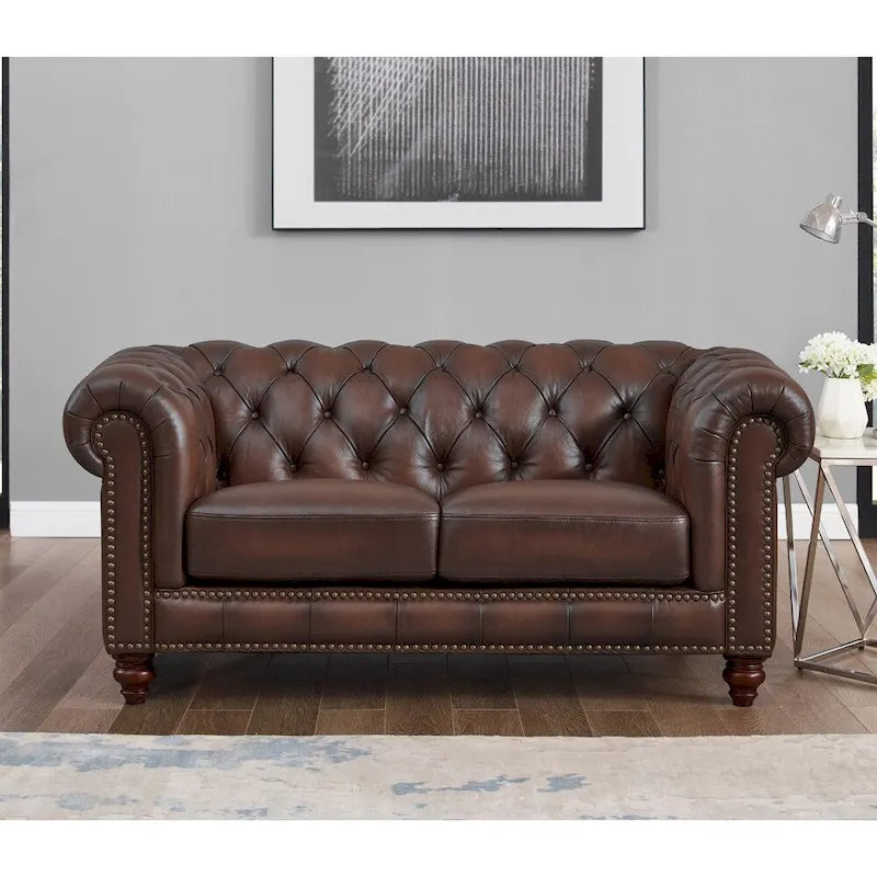 Hydeline Alton Bay Top Grain Leather Chesterfield Sofa and Loveseat Set 3