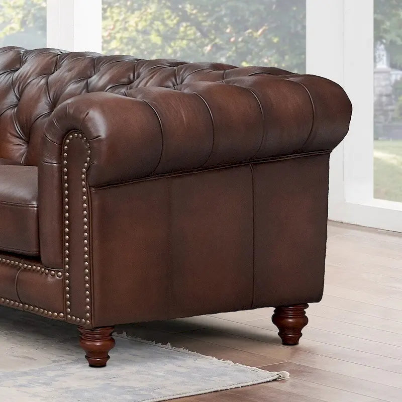 Hydeline Alton Bay Top Grain Leather Chesterfield Sofa and Loveseat Set 5