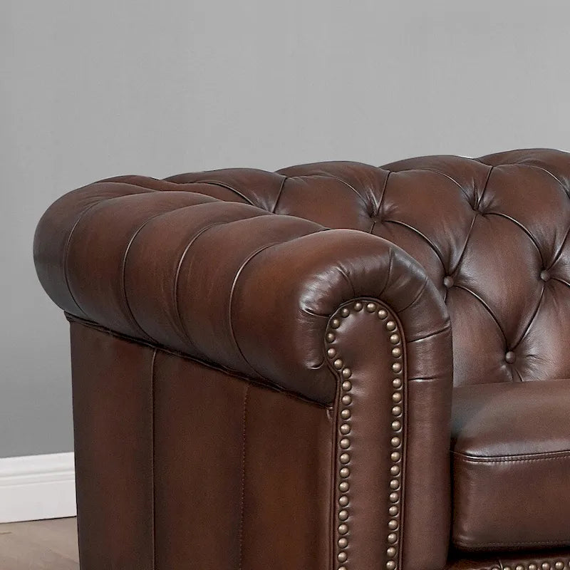 Hydeline Alton Bay Top Grain Leather Chesterfield Sofa and Loveseat Set 6
