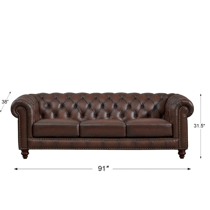 Hydeline Alton Bay Top Grain Leather Chesterfield Sofa and Loveseat Set 8