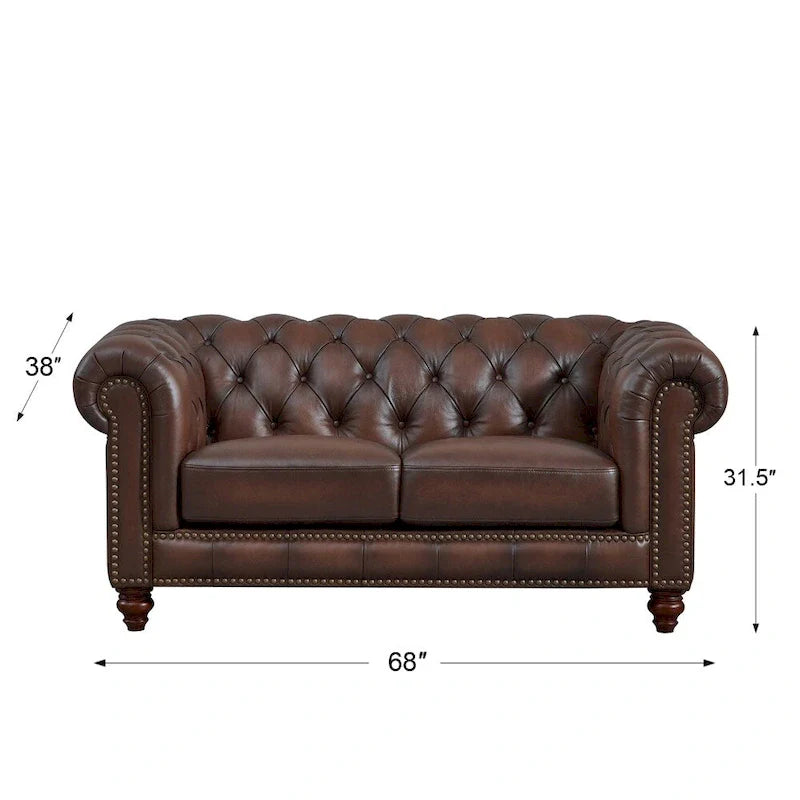 Hydeline Alton Bay Top Grain Leather Chesterfield Sofa and Loveseat Set 9