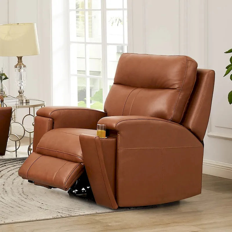 Hydeline Venice Zero Gravity Power Recliner with Adjustable Headrest and Cup Holder in Top Grain Leather 7