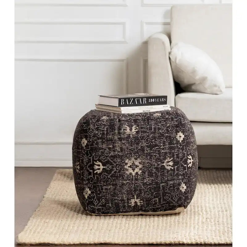 Handmade Black & White Square Pouf Ottoman - 20 x 20 x 20 Inches - Jani Tamarindo Footrest for Living Room and Nursery 1