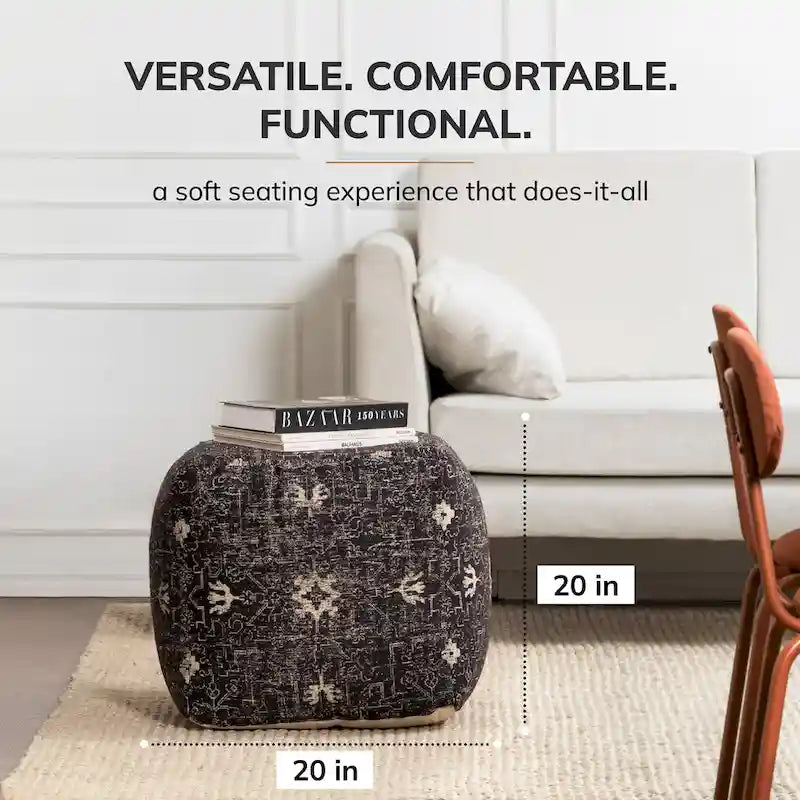 Handmade Black & White Square Pouf Ottoman - 20 x 20 x 20 Inches - Jani Tamarindo Footrest for Living Room and Nursery 2