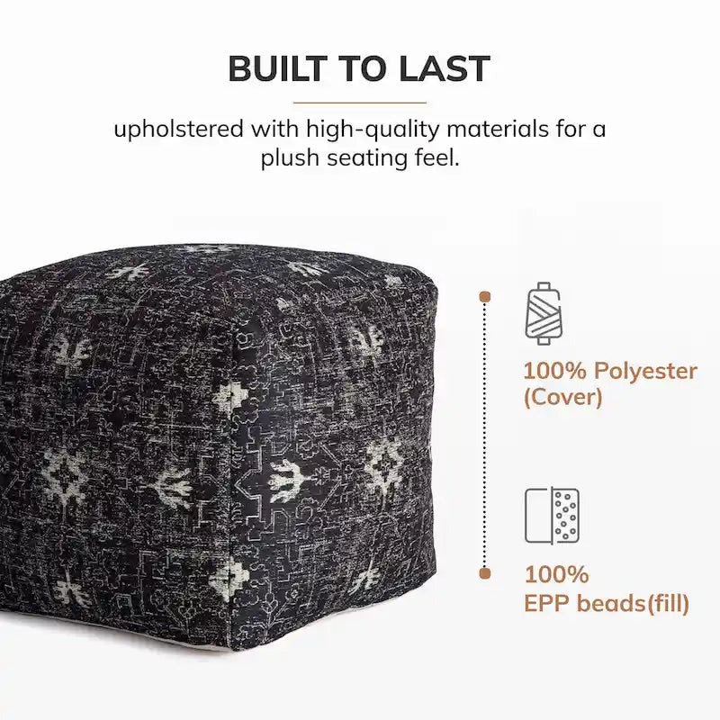 Handmade Black & White Square Pouf Ottoman - 20 x 20 x 20 Inches - Jani Tamarindo Footrest for Living Room and Nursery 3