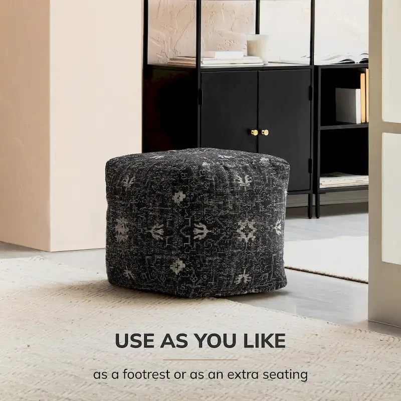 Handmade Black & White Square Pouf Ottoman - 20 x 20 x 20 Inches - Jani Tamarindo Footrest for Living Room and Nursery 6