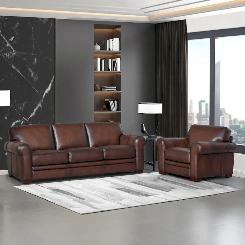 Hydeline Brookfield Premium Top Grain Leather Sofa and Chair Set 21