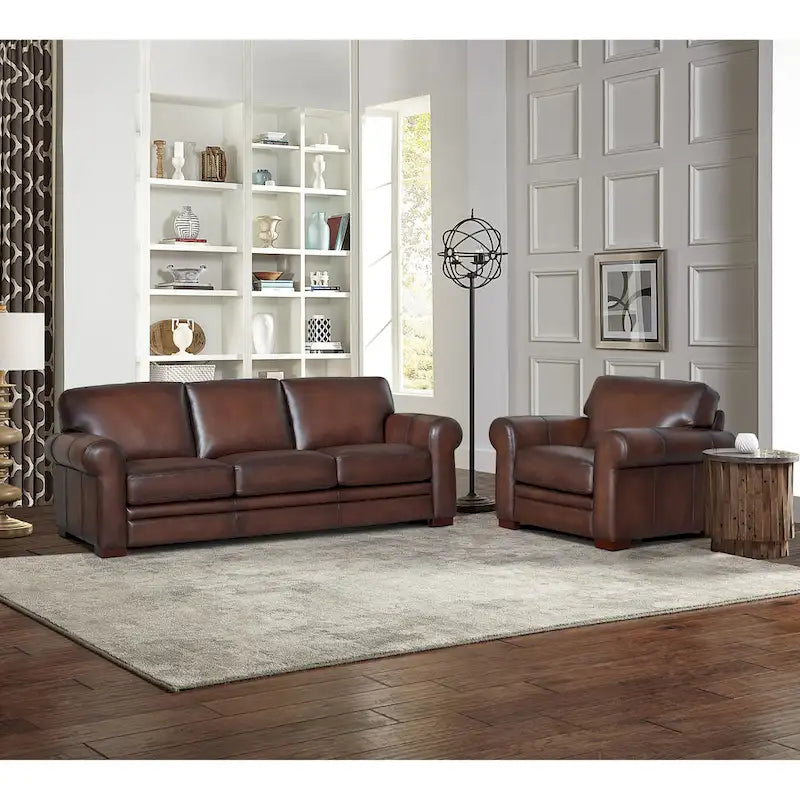Hydeline Brookfield Premium Top Grain Leather Sofa and Chair Set 1