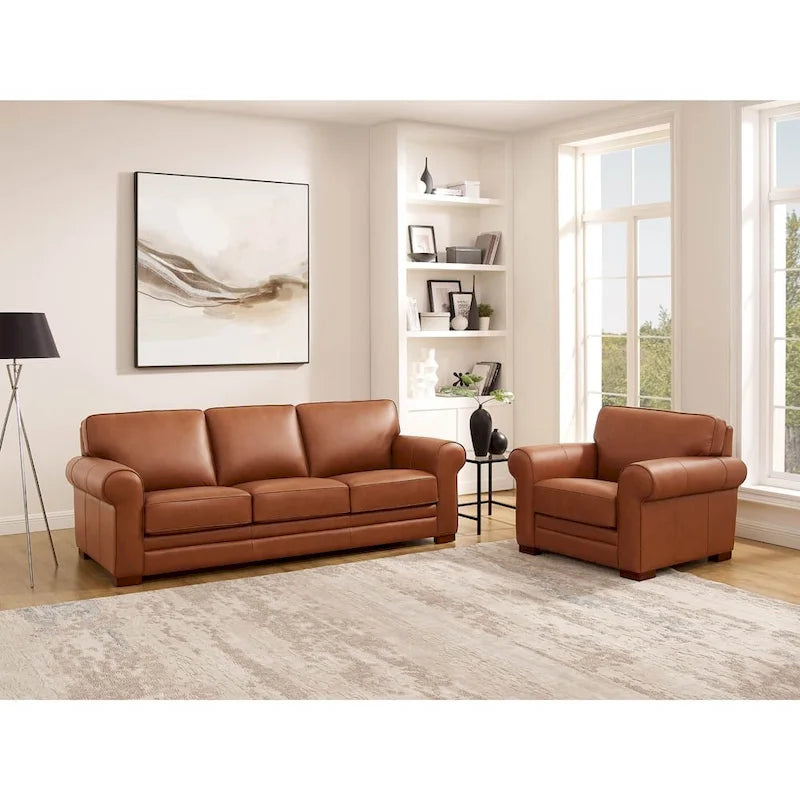 Hydeline Brookfield Premium Top Grain Leather Sofa and Chair Set 12