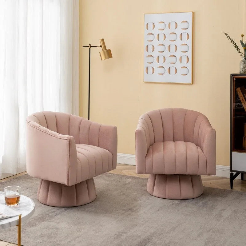 SEYNAR Set of 2 Modern Glam Velvet Upholstered Round Swivel Accent Barrel Chairs 37