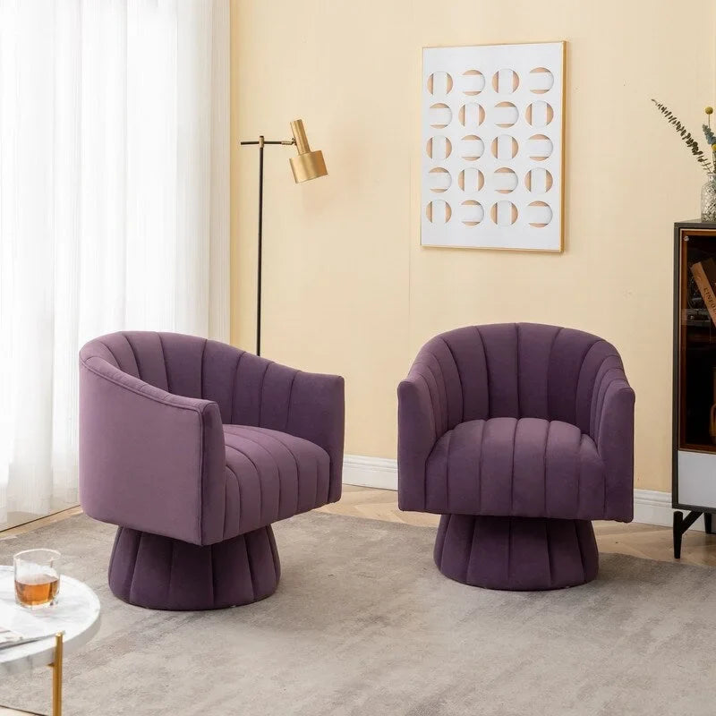 SEYNAR Set of 2 Modern Glam Velvet Upholstered Round Swivel Accent Barrel Chairs 38