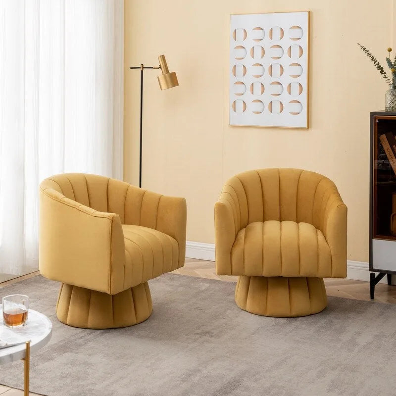 SEYNAR Set of 2 Modern Glam Velvet Upholstered Round Swivel Accent Barrel Chairs 39