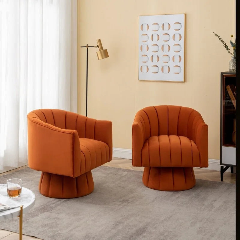 SEYNAR Set of 2 Modern Glam Velvet Upholstered Round Swivel Accent Barrel Chairs 40