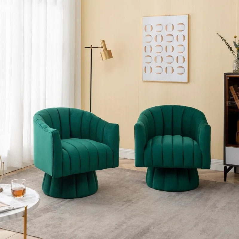 SEYNAR Set of 2 Modern Glam Velvet Upholstered Round Swivel Accent Barrel Chairs 42