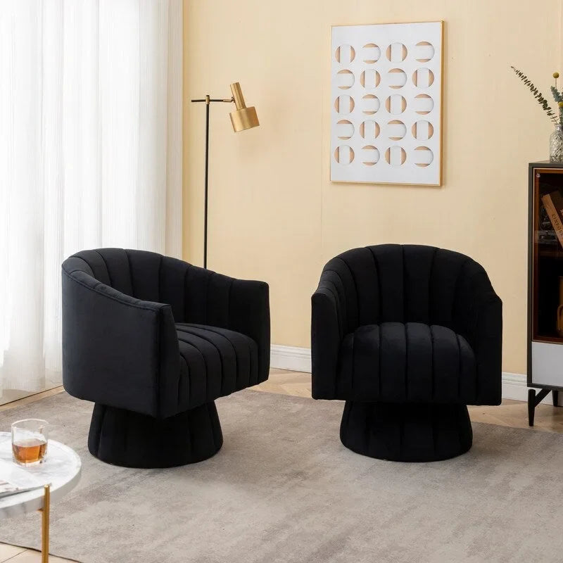 SEYNAR Set of 2 Modern Glam Velvet Upholstered Round Swivel Accent Barrel Chairs 43
