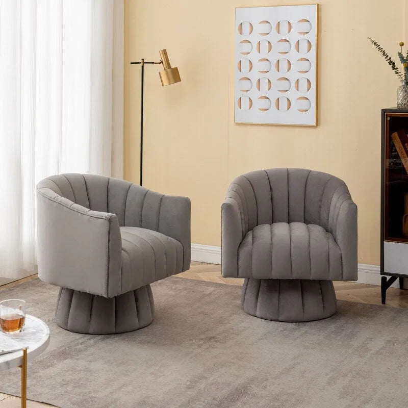 SEYNAR Set of 2 Modern Glam Velvet Upholstered Round Swivel Accent Barrel Chairs 45