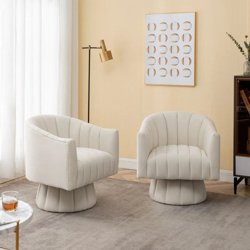 SEYNAR Set of 2 Modern Glam Velvet Upholstered Round Swivel Accent Barrel Chairs