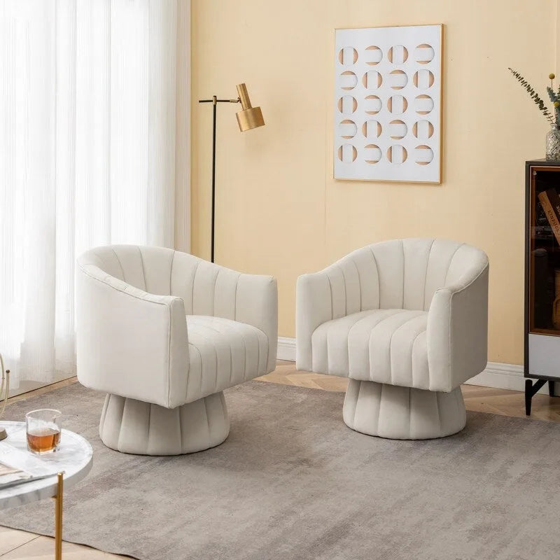 SEYNAR Set of 2 Modern Glam Velvet Upholstered Round Swivel Accent Barrel Chairs