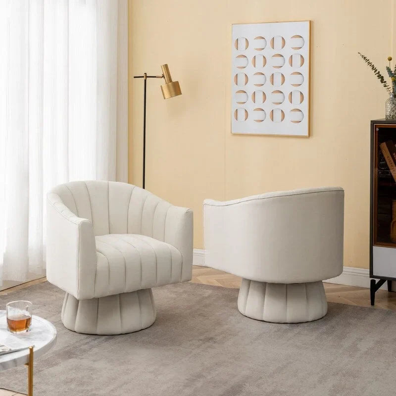 SEYNAR Set of 2 Modern Glam Velvet Upholstered Round Swivel Accent Barrel Chairs 3