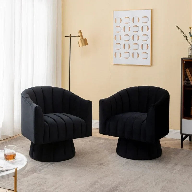 SEYNAR Set of 2 Modern Glam Velvet Upholstered Round Swivel Accent Barrel Chairs 5
