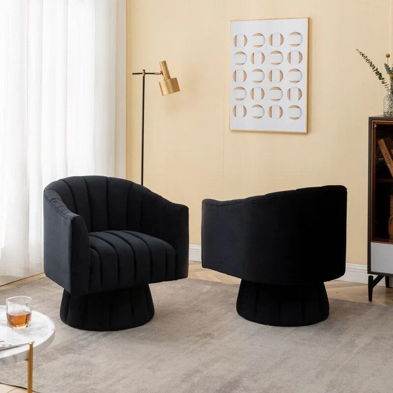 SEYNAR Set of 2 Modern Glam Velvet Upholstered Round Swivel Accent Barrel Chairs 6