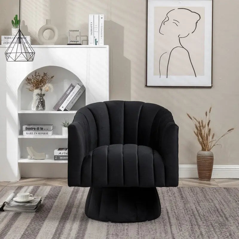 SEYNAR Set of 2 Modern Glam Velvet Upholstered Round Swivel Accent Barrel Chairs 7