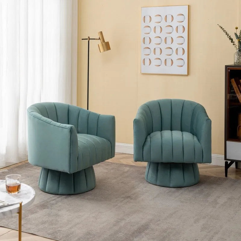 SEYNAR Set of 2 Modern Glam Velvet Upholstered Round Swivel Accent Barrel Chairs 15